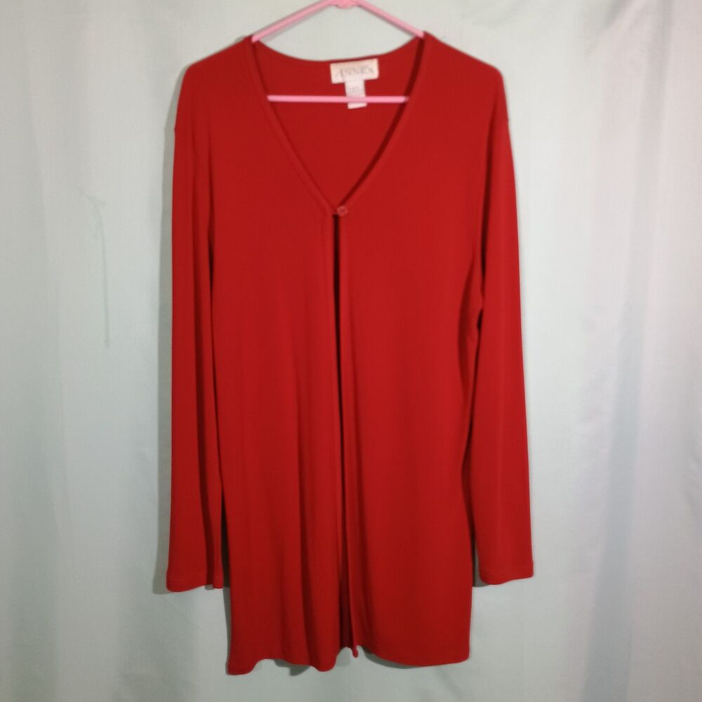 Women’s Red Long Sleeve Cardigan – Lightweight Open Front Knit Layering Top